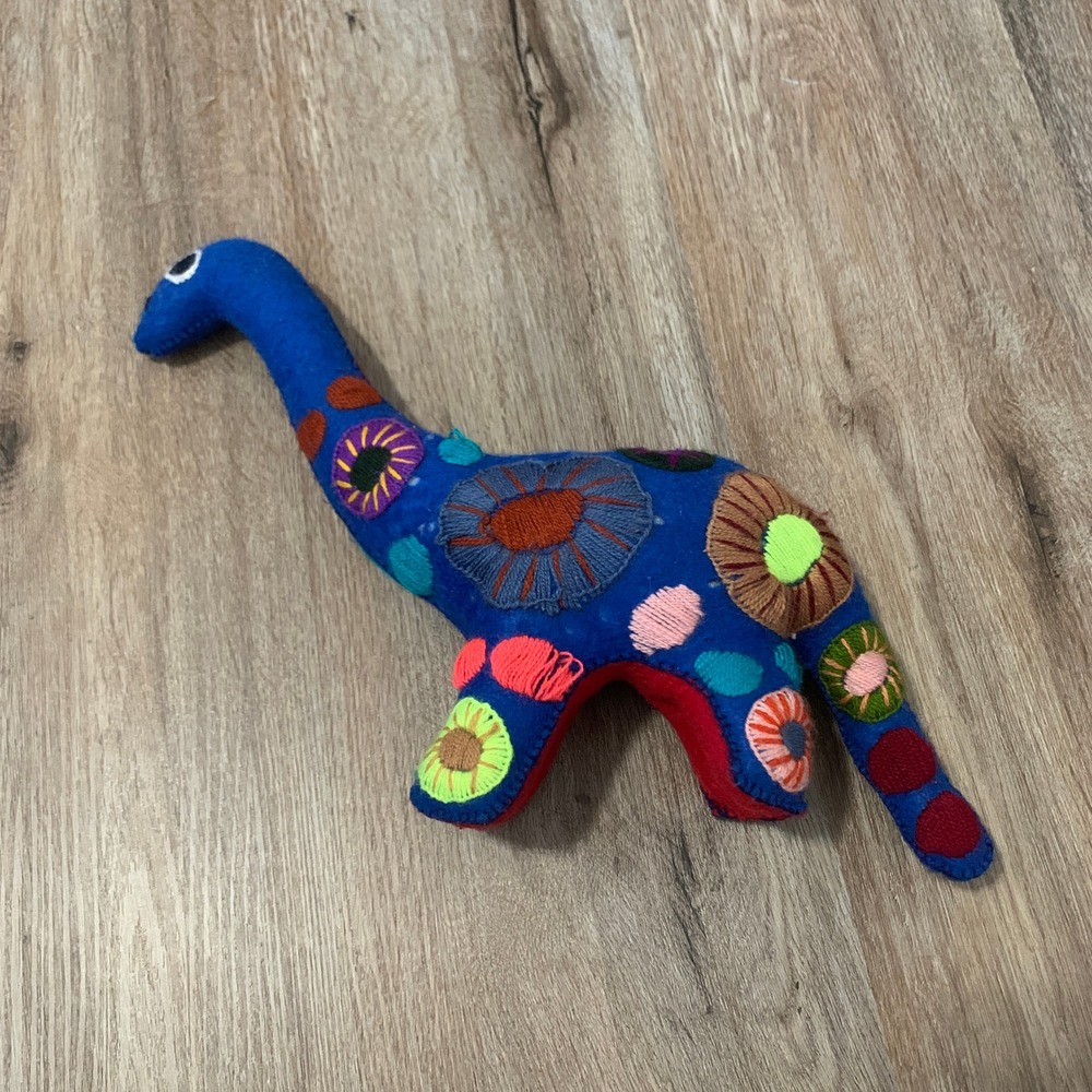 Handmade, hand-embroidered artisanal felt dinosaur plush toy - 15 inches